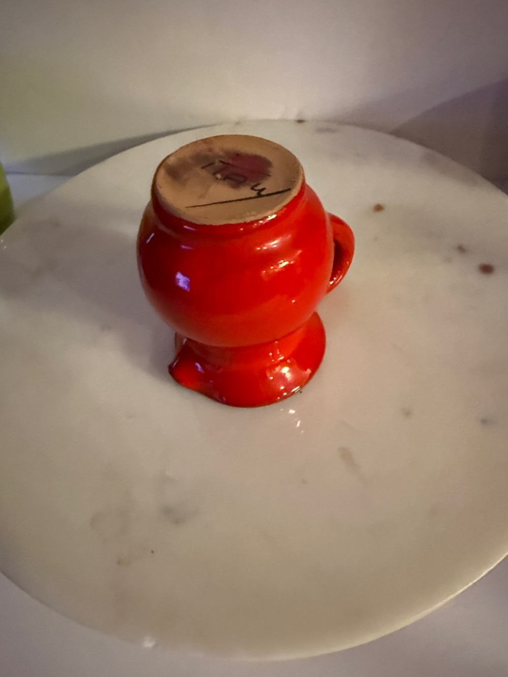 Glossy Red Ceramic Pitcher with Signed Base Italy is written on bottom - Picture 5 of 17